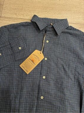 NWT Faherty Men’s Hunting Island Shirt Navy Palm Check Blue Brown Size S